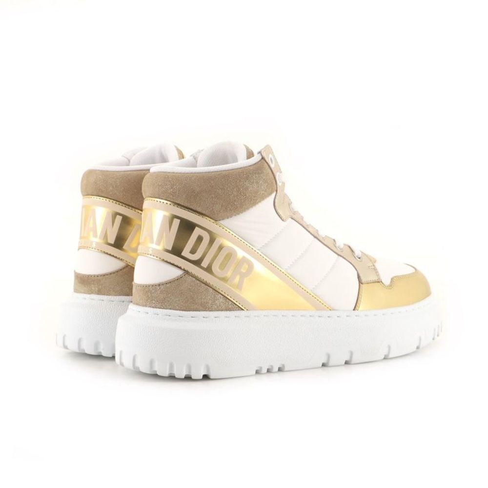 Christian Dior Women's D-Player Sneakers Quilted Nylon Gold - Picture 3 of 5